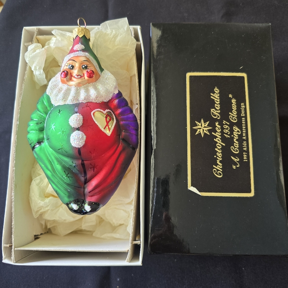 Radko - A Caring Clown hand blown glass ornament Vintage 1997